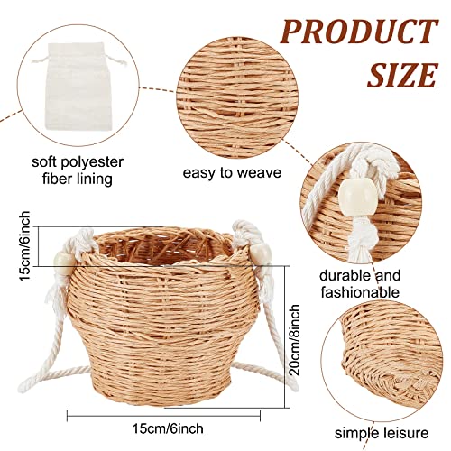 WEBEEDY Basket Weaving Kits DIY Mini Rattan Bucket Bag Handwoven Cross Body Straw Shoulder Bag for Women Girls Beach Travel Shopping Trip WEBEEDY
