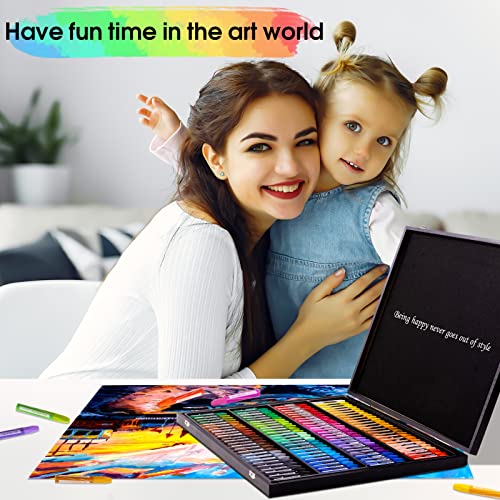 Oil Pastels, 100 Pieces Deluxe Wooden Pastels Art Supplies Set with Blessing, 3-Color Sketch Pad Included, Creative Gift Box for Kids Artists Adults VigorFun