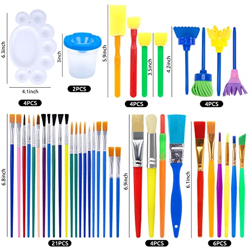 BigOtters Painting Brushes, 45PCS Kids All Purpose Paint Supplies Include Paint Cups with Lids Palette Tray Multi Sizes Paint Brush Set for Kids BigOtters