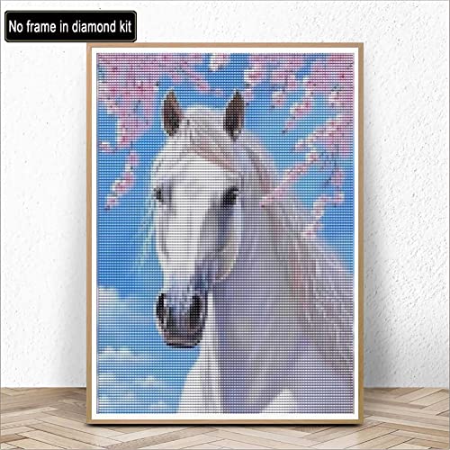 Kaliosy 5D Diamond Painting White Horse by Number Kits, Paint with Diamonds Art Flower DIY Full Drill, Crystal Craft Cross Stitch Embroidery Kaliosy