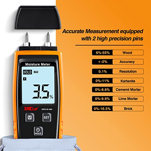 XRCLIF Wood Moisture Meter - Digital Moisture Meter for Wallls/Firewood/Lumber/Mortar, Handheld Wood Humidity Meter, Moisture Detector for Walls XRCLIF