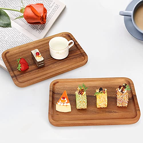 2 Pcs Acacia Wooden Serving Platter for Party Rectangle Food Dishes Trays Decorative Wood Plates Rectangular Snack Platter Fruit Tray for Decor Ayiaren