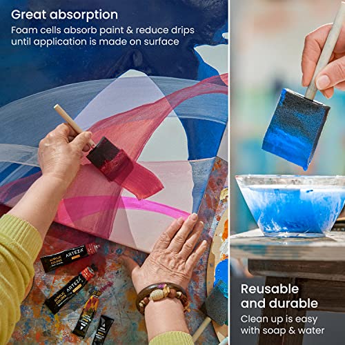 Arteza Foam Paint Brushes, Includes 50 Sponge Brushes, 25 x 1 Inch Brushes and 25 x 2 Inch Brushes, Art Supplies for Painting, DIY, and Wood Staining ARTEZA