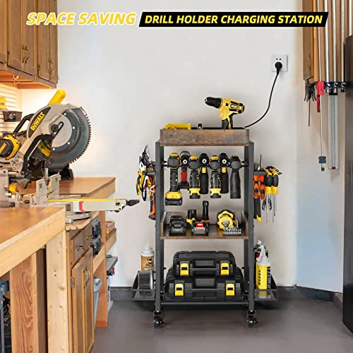 Power Tool Organizer Garage Storage Organization Shelving Tool Holder Drill Rack Shelf Rolling Cart Open Tool Chest Cabinet Box Organizer with Wheels Olakee