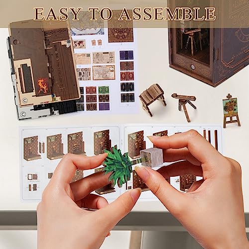 CRIOLPO Book Nook Kit - DIY Dollhouse Booknook, Book Nook Miniature Kit for Bookshelf Insert Decor Crafts for Adults Teen Halloween, 3D Wooden Puzzle CRIOLPO