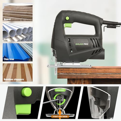 GALAX PRO 3.3Amp Jig Saw, 3000 RPM No Load Speed Jigsaw with Lock-on Button, Cutting Angle 45 Degree, 1pcs Wood Cutting Blades and 2pcs Metal Cutting GALAX PRO