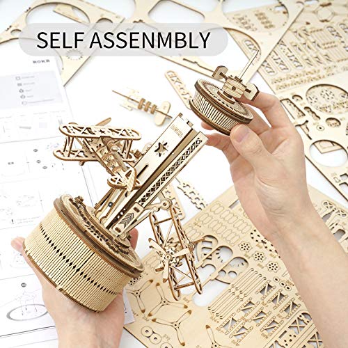 ROKR 3D Wooden Puzzle Mechanical Music Box,DIY Aircraft Model Kits to Build,Best Toy Gift for Kids/Teens/Adults on Birthday,Decoration for Room ROKR