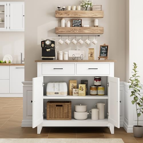 HORSTORS Kitchen Storage Cabinet with Drawers and Doors, Floor Sideboard and Buffet Server Cabinet, Entryway Console Cabinet for Living Room, Dining HORSTORS