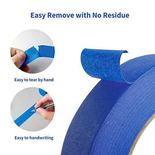 TCAIRG Blue Painters Tape 1 inch Wide Residue Free Wall Painting Blue Masking Tape with Sharp Lines 1 inch x 60 Yards x 6 Rolls (360 Total Yards) TCAIRG