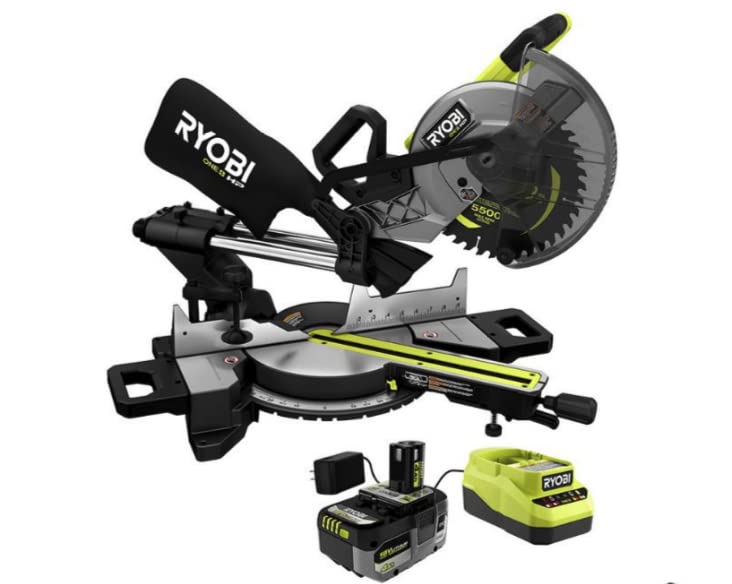 RYOBI ONE+ HP 18V Brushless Cordless 10 in. Sliding Compound Miter Saw Kit with 4.0 Ah HIGH PERFORMANCE Battery and Charger Ryobi