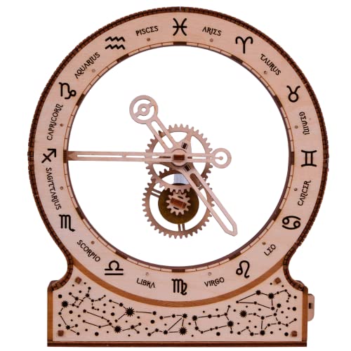 Wood Trick Zodiac Kinetic Clock 3D Wooden Puzzles for Adults and Kids to Build - Magic Mechanism Aesthetic Design - Model Kits for Adults - Wood Trick