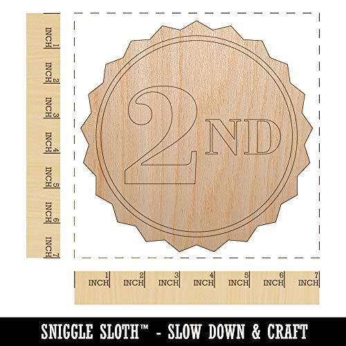 Second 2nd Place Circle Award Unfinished Wood Shape Piece Cutout for DIY Craft Projects - 1/4 Inch Thick - 6.25 Inch Size Sniggle Sloth