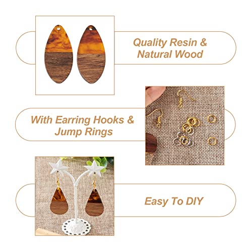 FASHEWELRY Resin Wood Earring Kit with 24Pcs Teardrop Wooden Resin Earring Charms Wood Earring Blanks Earring Findings Open Jump Rings French Earring FASHEWELRY