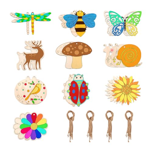 Bestewelry 100pcs Unfinished Wood Insect Cutouts 10 Styles Butterfly Bee Dragonfly Animal Blank Wooden Paint Crafts for Kids Painting Spring Home Bestewelry