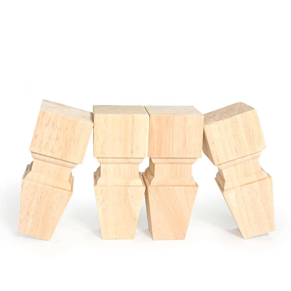 Aiminjey Wooden Furniture Legs, 6 Inch Solid Wood Unfinished Replacement Bun Feet Sofa Couch Chair Ottoman Loveseat Cabinet Legs Set of 4 (6inch- Aiminjey