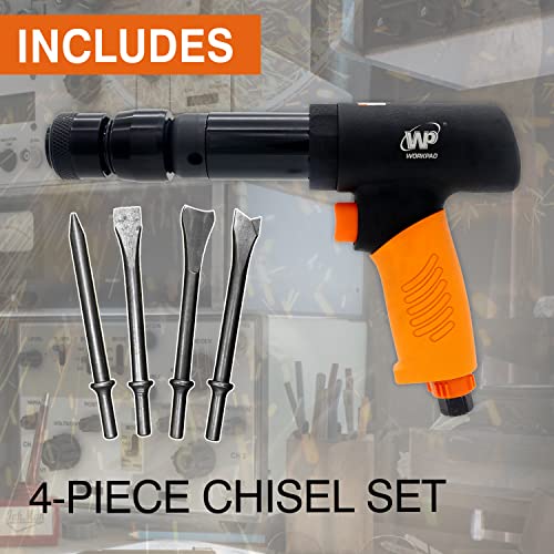 Air hammer,WP WORKPAD 270mm long barrel air chisel kit with 4pcs chisels with quick change retainer air chisel for shoveling and cutting WP WORKPAD