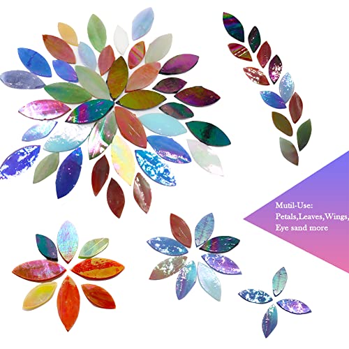 LITMIND 120 Pieces Leaf Iridescent Glass Mosaic Tiles for Crafts, Precut Rainbow Stained Glass Petals Kit, Mosaic Making Supplies, Stained Glass LITMIND