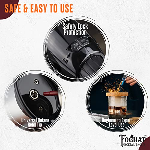 Foghat Cocktail Smoker Torch for Smoked Cocktails and Cooking - Handheld Refillable Culinary Butane Kitchen Blow Torch Lighter Gun, Creme Brulee THOUSAND OAKS BARREL