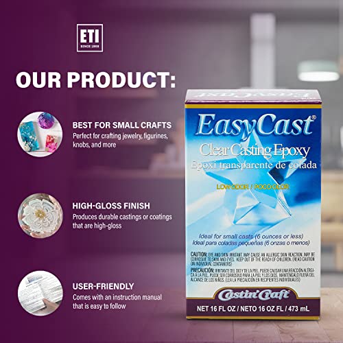 Environmental Technology EasyCast Crystal Clear Casting Epoxy Mix (2-Part Kit) For Coating of Small Arts & Crafts, Wood, Jewelry Making | Low Odor & ETI