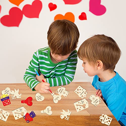 FOIMAS Valentine's Day Wooden Slices,36pcs Heart Cupid Unfinished Wood Cutout Slice Hanging Ornament with Jute Twine and Colored Pen for DIY Craft FOIMAS