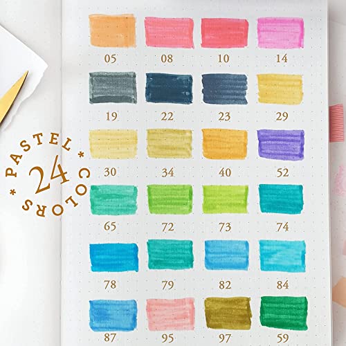 Primrosia 24 Pastel Dual Tip Markers, Fine Tip and Brush Pens. Perfect for art, illustration, drawing, calligraphy and bullet journals Primrosia