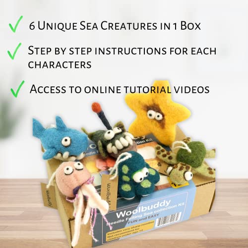 Woolbuddy Needle Felting Kit, Sea Animal Felting Kits for Beginners Adults and Kids, Craft for Adults, DIY, Needle Felting Supplies Included, Wool Woolbuddy
