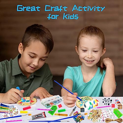Wooden Crafts Kit for Kids - Glow in The Dark - Arts & Crafts Gifts for Boys Girls Age 6-12, 24 Wood Slices with Diamond Painting Craft Activities KIRKOTOY