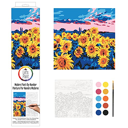 Plaid Sunflower Meadow Modern Kit, 14" x 14" Paint by Numbers for Adults and Kids, Easy-to-Follow DIY Crafts, Art Supplies with A Textured Finish, Plaid