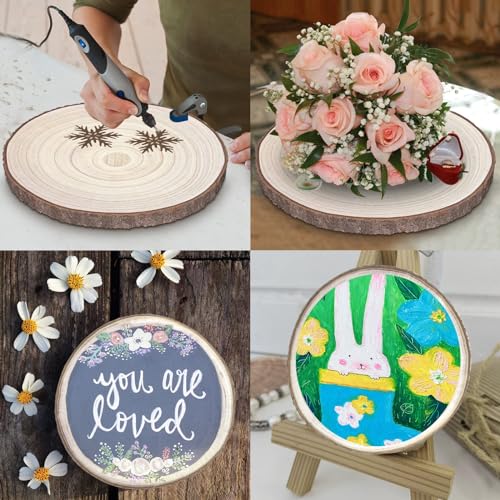 6 Pack Wood Slices 12-13.5 Inch Large Wood Rounds Tree Bark Wood Slices for Centerpieces,Arts,Crafts,DIY Projects,Parties,Holidays and Home Decor ZKHOB
