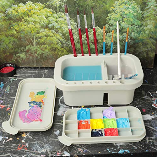 MyLifeUNIT Paint Brush Cleaner, Paint Brush Holder and Organizers with Palette for Acrylic, Watercolor, and Water-Based Paints (Grey) MyLifeUNIT