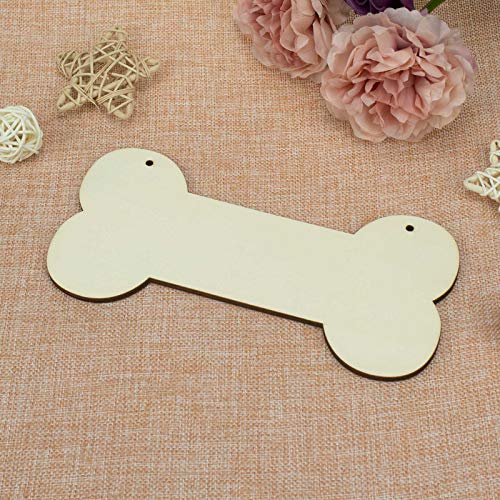 3 Pcs Dog Bone Wood Sign Blank Wooden Plaque Unfinished Wood DIY Crafts Hanging Sign with Ropes for Puppy Pet House Door Wall Decorative, 3.9x7.9 Creaides