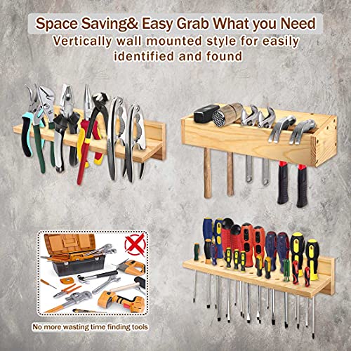 3 Pack Tool Organizers and Storage, Wooden Screwdriver Organizer Wall Mount, Pliers Rack Hammer Screwdriver Holder Tool Rack for Garage Shed Workshop stepstall