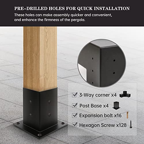 Grehitk Pergola Kit with Brackets 3-Way Right Angle Corner Bracket Woodworks DIY Post Base Kit, Wooden Beams for Gazebos, Patio Pergolas, Log Cabin Grehitk