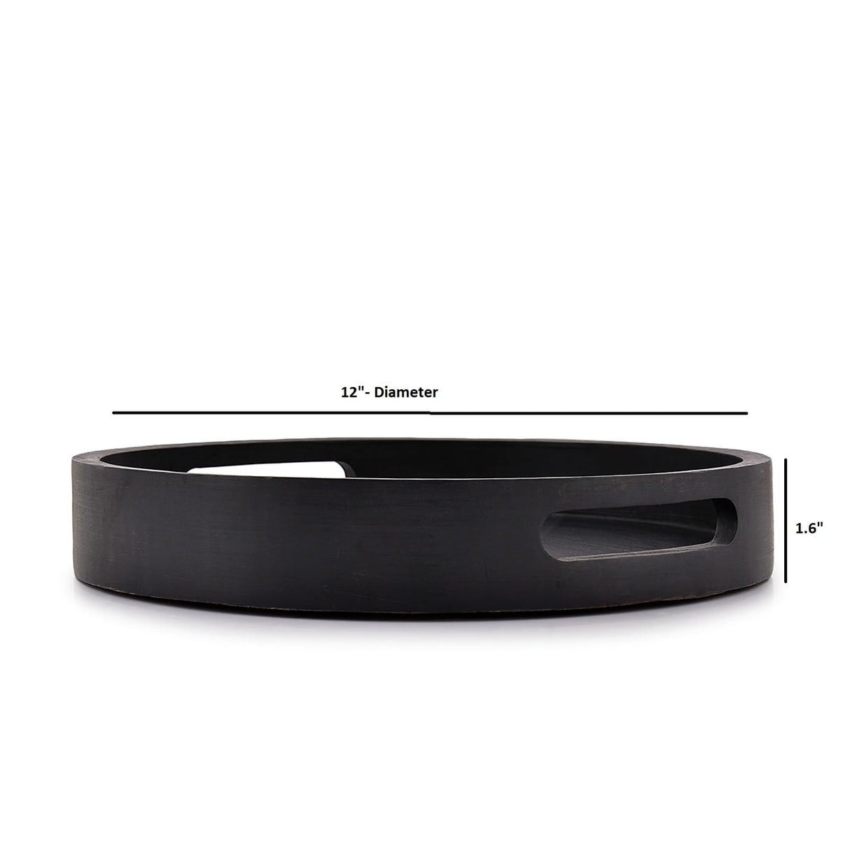 EDHAS Acacia Wood Round Black Serving Tray with Cutout Handle |Home Restaurants Coffee, Food, Breakfast, Dinner Décor (12" x 12" x 1.6") EDHAS