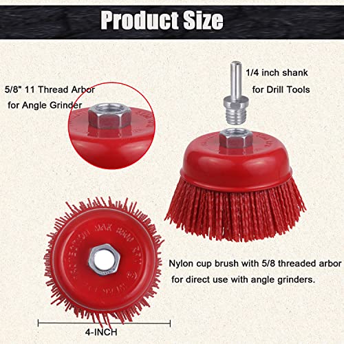 WENORA 4 Inch Nylon Cup Brush for Angle Grinder, Abrasive Filament Cup Brush, Nylon Wheel Brush for Grinder, 5/8" 11 Thread, 1/4" Drill Arbor WENORA