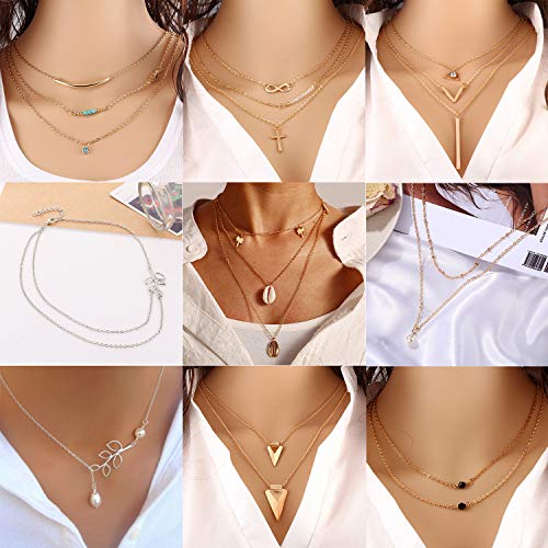 AROIC 20 PCS Pendant Necklace with 14 PCS Gold,6 PCS Sliver,20 styles of necklaces for Women Girls Jewelry Fashion and Valentine Birthday Party Gift AROIC