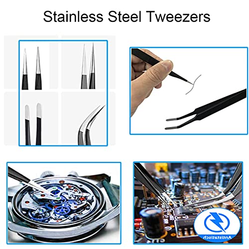 11 Pcs Resin Spoon Tools Kit-Metal Stir Sticks Resin Spoons Poke Needle with Anti-Static Stainless Steel Precision Tweezers Set for Resin MSDADA