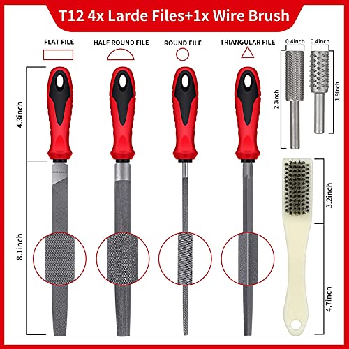 57Pcs Metal & Wood File Rasp Set,Grade T12 Forged Alloy Steel, Half-round/Round/Triangle/Flat 4pcs Large Tools, 14pcs Needle Files and a pair of CHENTUOPO