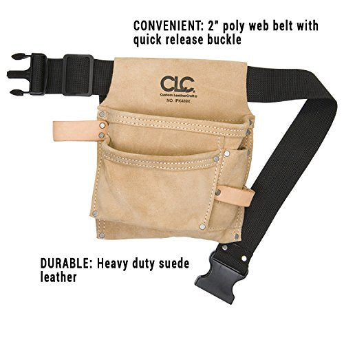 Custom LeathercraftIP489X Suede Tool Bag & Poly Web Belt, 3 Pocket , Tan Custom Leathercraft