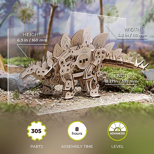 UGEARS Stegosaurus Dinosaur Wooden Model Kits - 3D Dinosaur Puzzle for Adults - Wooden Dinosaur Kit with Lifelike Mechanics - Model Kits for Adults UGEARS