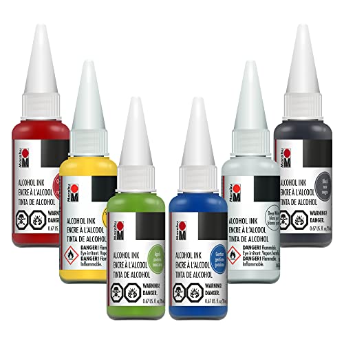 Marabu Alcohol Ink for Epoxy Resin - 6 Primary Colors Alcohol Ink Set - Vibrant and Versatile Alcohol Inks for Resin Art, Tumblers, Alcohol Paint Marabu
