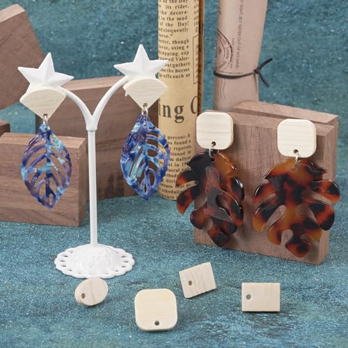 Pandahall 40Pcs Wood Earrings Studs Wooden Earring Blanks Wood Earring Findings Wheat Geometry Earring Posts with Ear Backs for Jewelry Making PH PandaHall