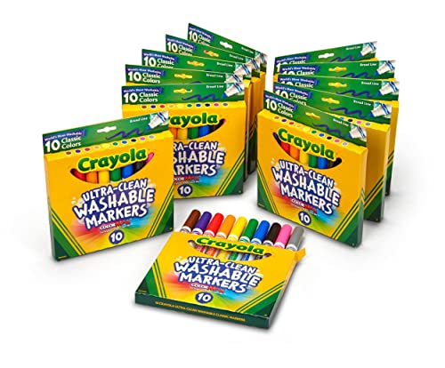 Crayola Ultra Clean Washable Markers (12 Boxes), Bulk Markers for Kids, 10 Broad Line Markers, Holiday Gifts & Stocking Stuffers, 4+ Crayola