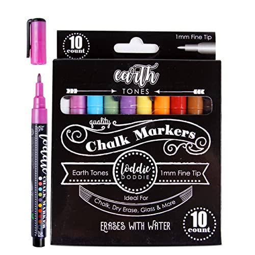 Loddie Doddie Fine Liquid Chalk Markers for Chalkboard - Erasable, Low-Odor Chalkboard Markers Erasable, Earth Tones Chalk Pens 10 Count Loddie Doddie