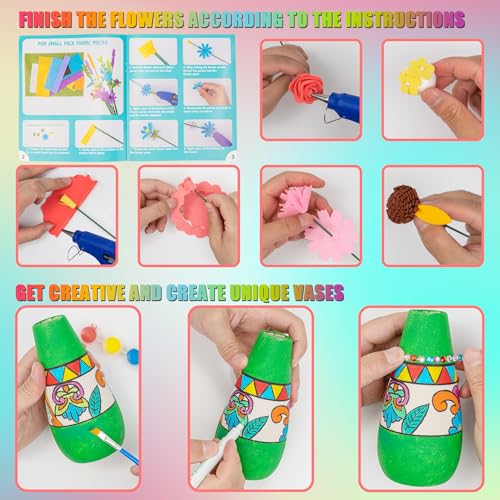 FTBox Crafts Kit for Girls Ages 6-12, Felt Flowers Bouquet and Paint Vase Art Craft Project for Girls, DIY Activity Christmas Birthday Gift for Girls FTBox