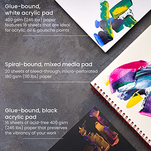 ARTEZA Acrylic Paint Set, 35-Piece Art Set, Includes 24 Acrylic Paints, 5 Brushes, 1 Paint Palette, 1 Paint Knife, 3 Painting Pads, and Storage Case, ARTEZA