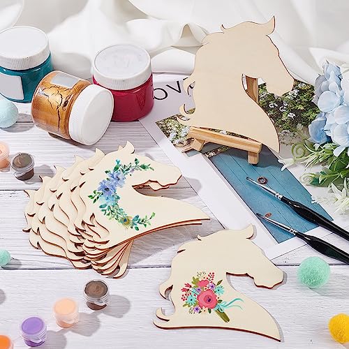 OLYCRAFT 10pcs Unfinished Wood Horse Blank Wood Slices Horse Shape Wooden Pieces Unfinished Blank Slices Natural Wood Cutouts for DIY Project OLYCRAFT