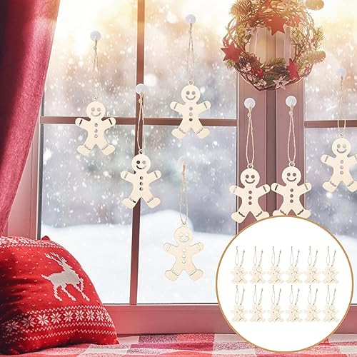Abaodam 100 Pcs Christmas Wooden Ornaments Unfinished Wood Gingerbread Man Cutouts Christmas Tree Hanging Decor for DIY Xmas Holiday Party Decor Abaodam