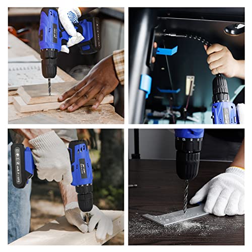 Jar-Owl 21V Cordless Drill, 350 in-lb Torque, 0-1350RMP Variable Speed, 10MM 3/8'' Keyless Chuck, 18+1 Clutch, 1.5Ah Li-Ion Battery & Charger for jar-owl