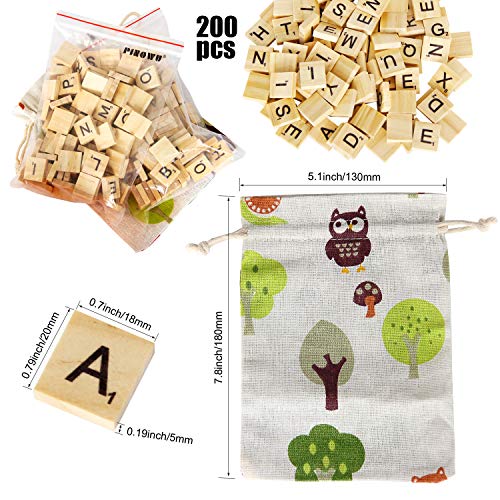 PINOWU 200pcs Wooden Letter Tiles for Scrabble Crossword Game Wood Scrabble Letters Replacement for DIY Craft Gift Decoration Scrapbooking and Making PINOWU